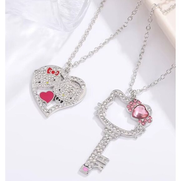Hello Kitty Rhinestone Key & Heart Pendant Necklace – Collector’s Charm Jewelry - Picture 1 of 3